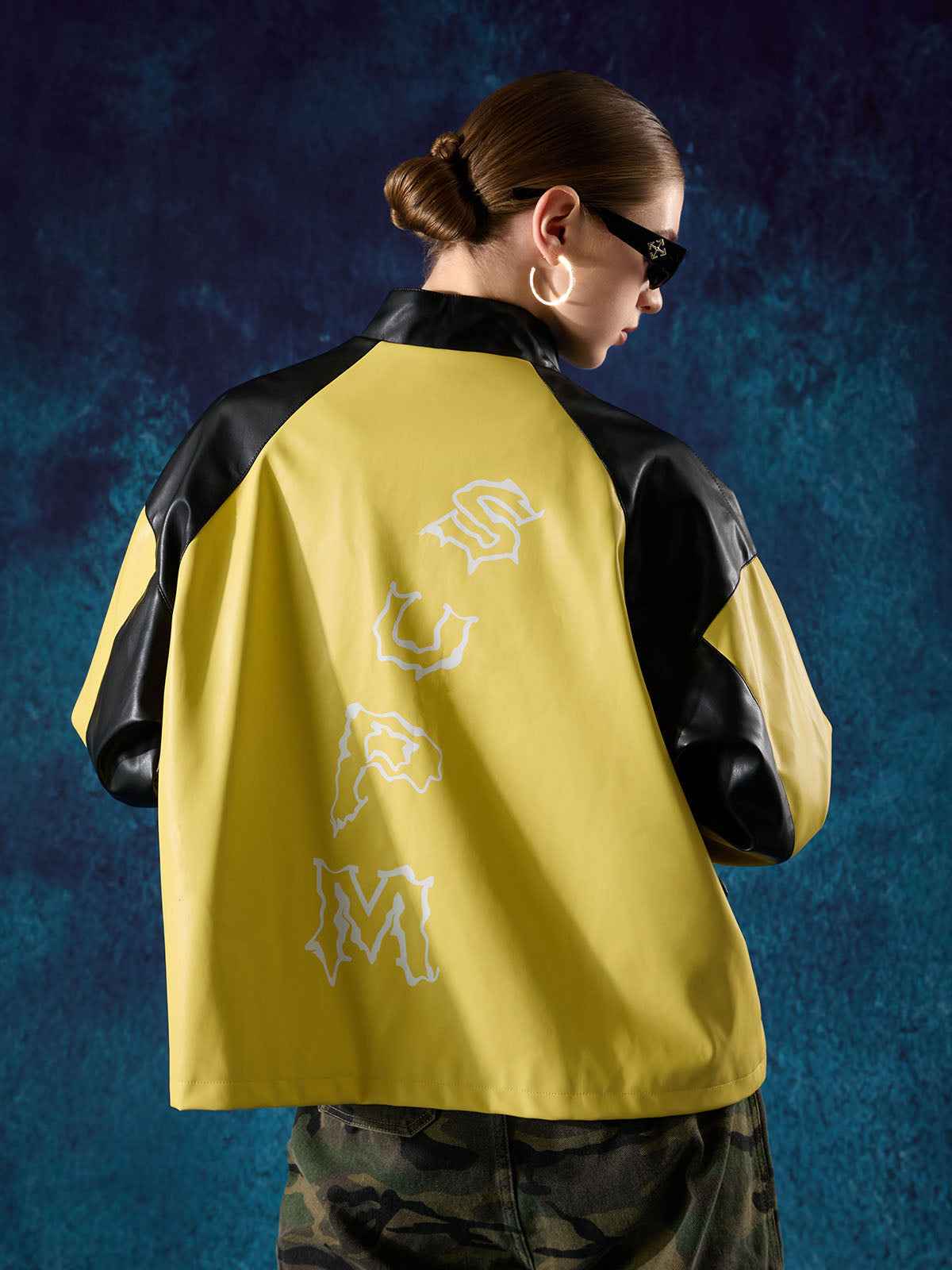 Original Contrast Color Leather Jacket - 2565