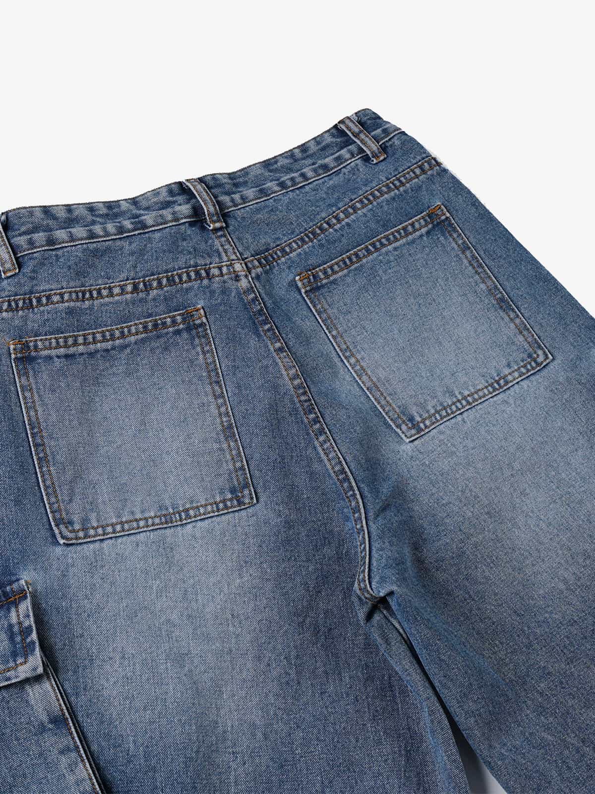 Retro Washed Cargo Multi-Pocket Straight Jeans - Luxuryurbanwear