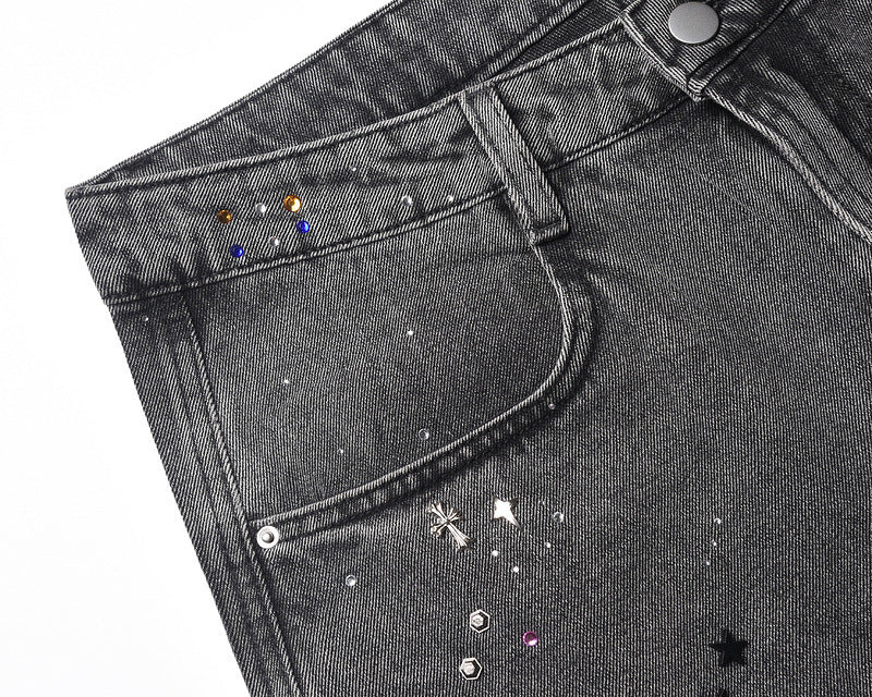 Starry Washed Rhinestone | Denim Shorts - Luxuryurbanwear