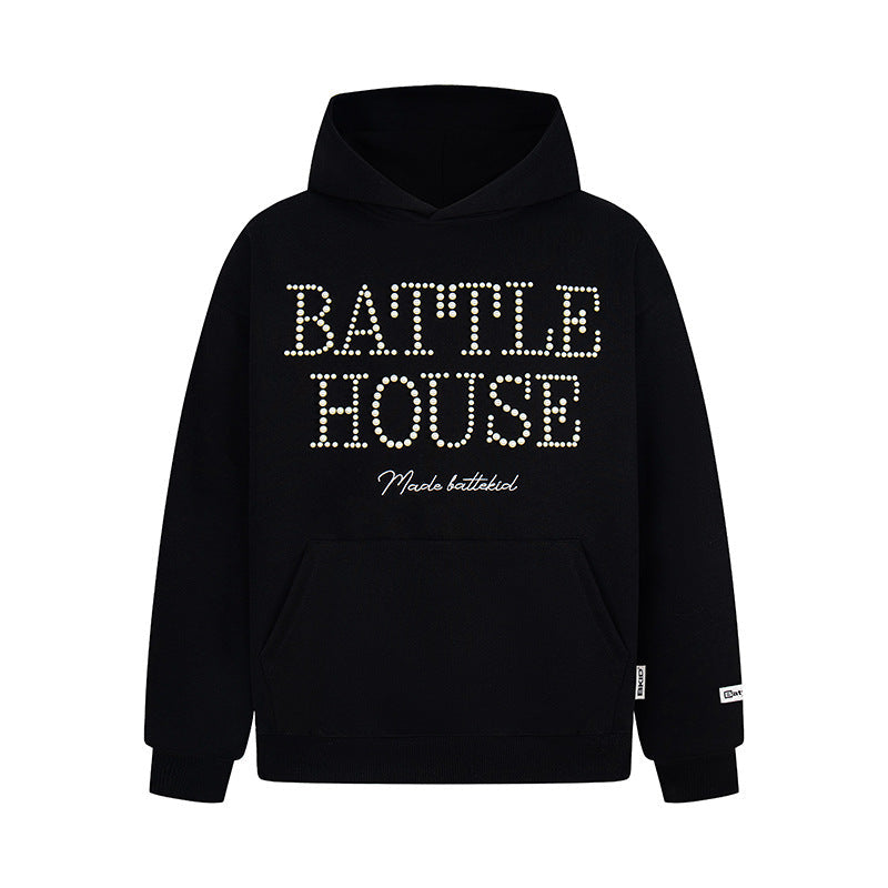 Battle House | Rhinestone Letter Pullover Hoodie - Luxuryurbanwear