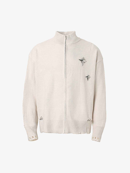 Heavy Cut Turtleneck Cardigan Zipper Sweater