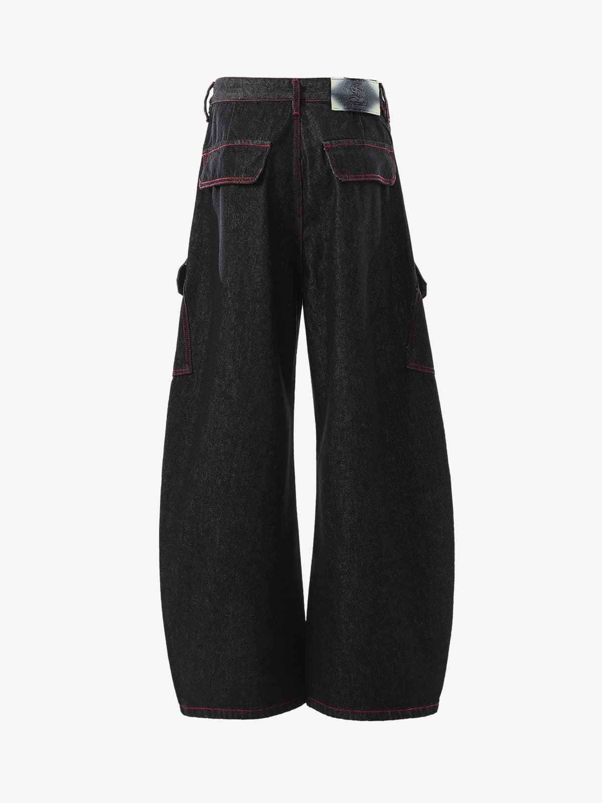 Retro Red Contrast Stitching Pocket Barrel Jeans