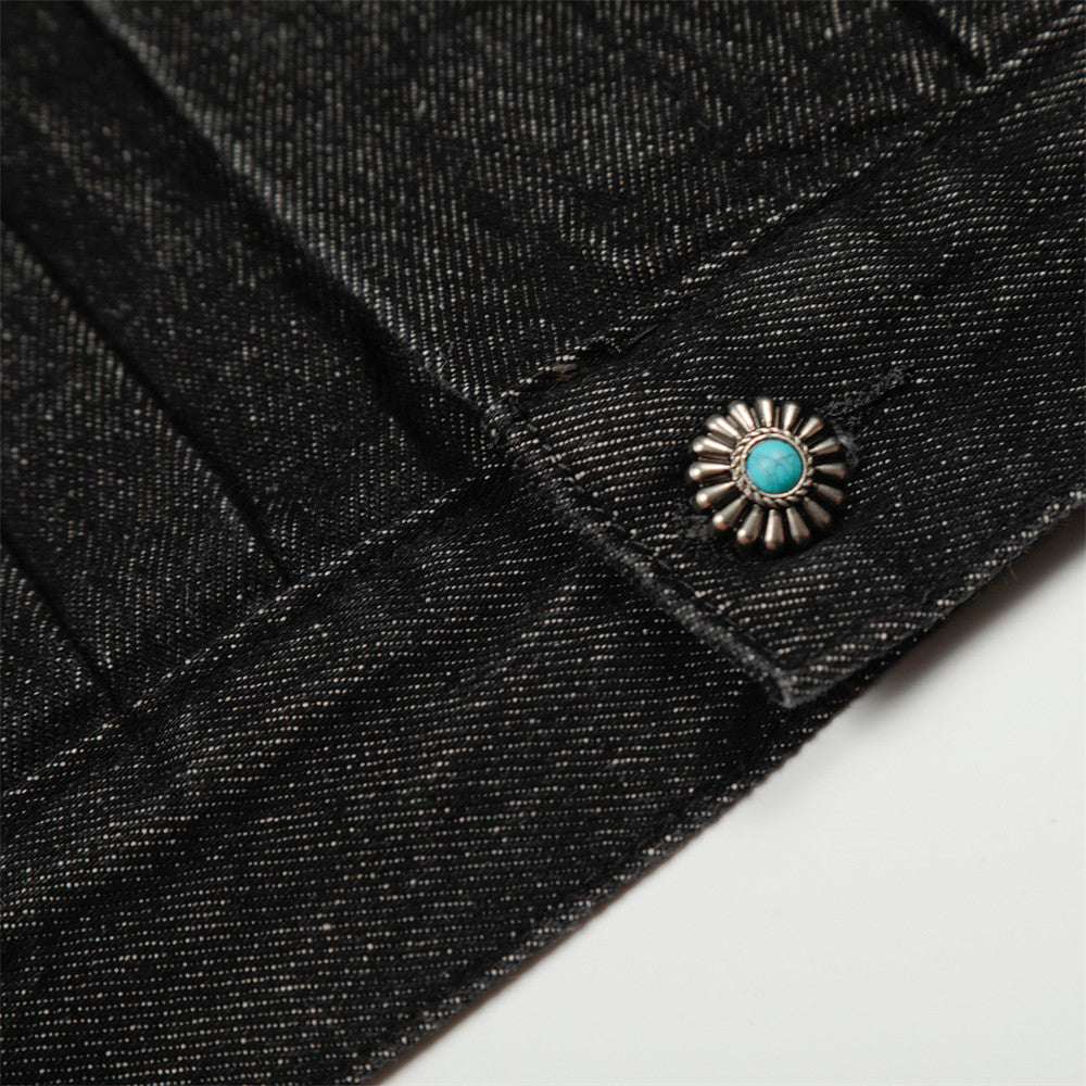 Pleated Denim | Metal Button Jacket - Luxuryurbanwear