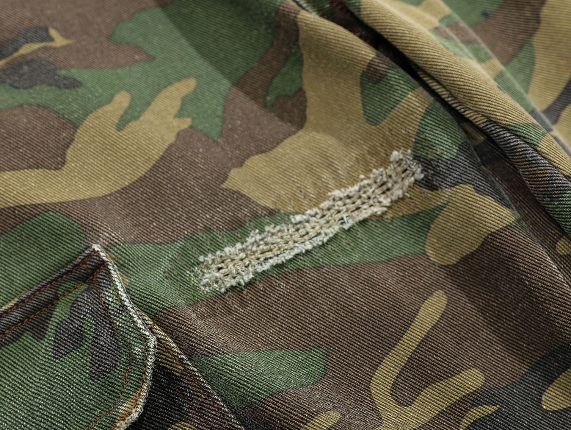 Ripped Camouflage Flared Cargos - Distressed Tactical Wide-Leg Pants | LuxuryUrbanwear - Luxuryurbanwear