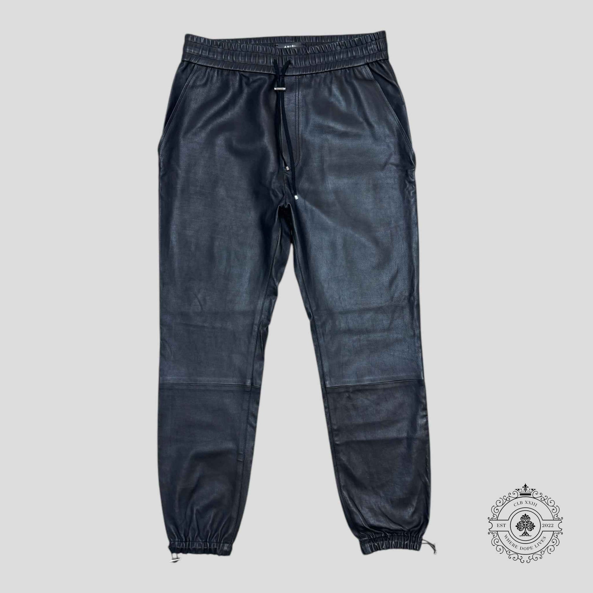 Amiri Leather Drawstring Pants in Black