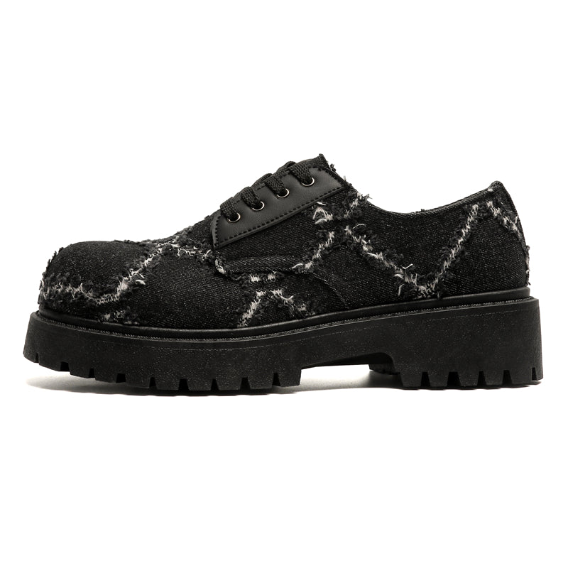 MLB LTHR-16 Distressed Denim Derby Shoes - Luxuryurbanwear
