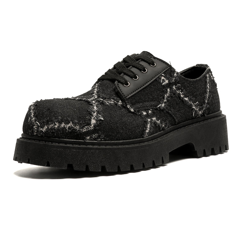 MLB LTHR-16 Distressed Denim Derby Shoes - Luxuryurbanwear