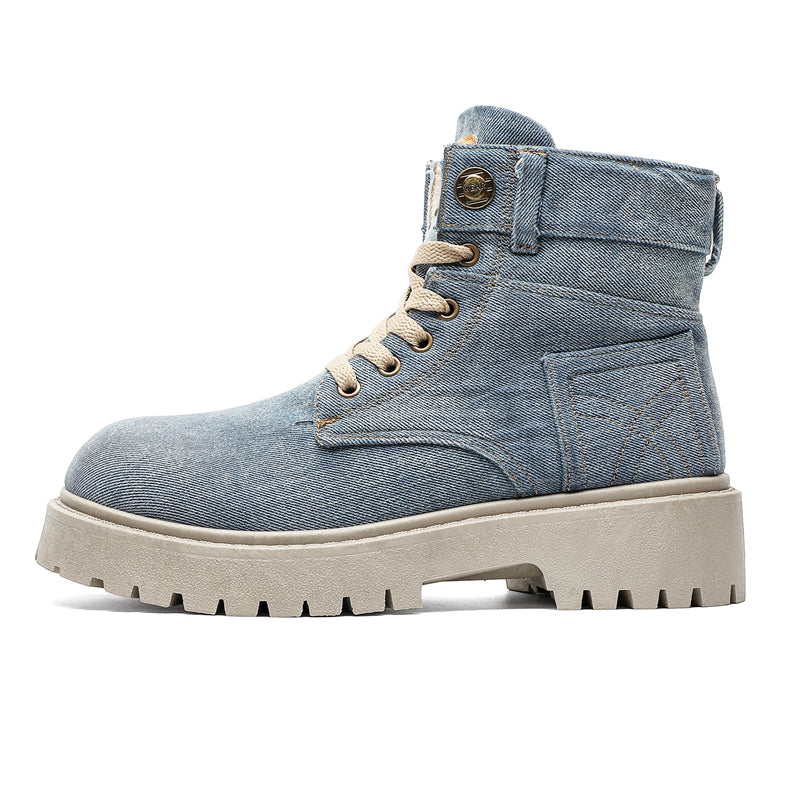 MLB LTHR-13 Denim Lace-Up Boots - Luxuryurbanwear