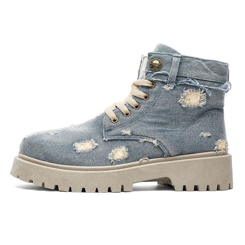 LUW Distressed Denim Combat Boots - Luxuryurbanwear