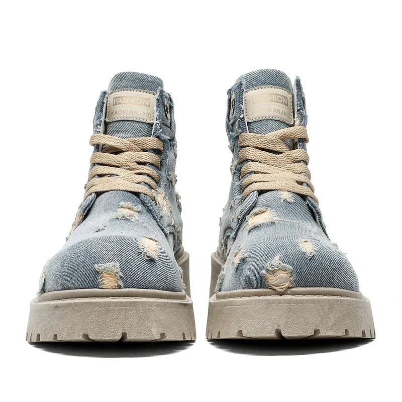 LUW Distressed Denim Combat Boots - Luxuryurbanwear