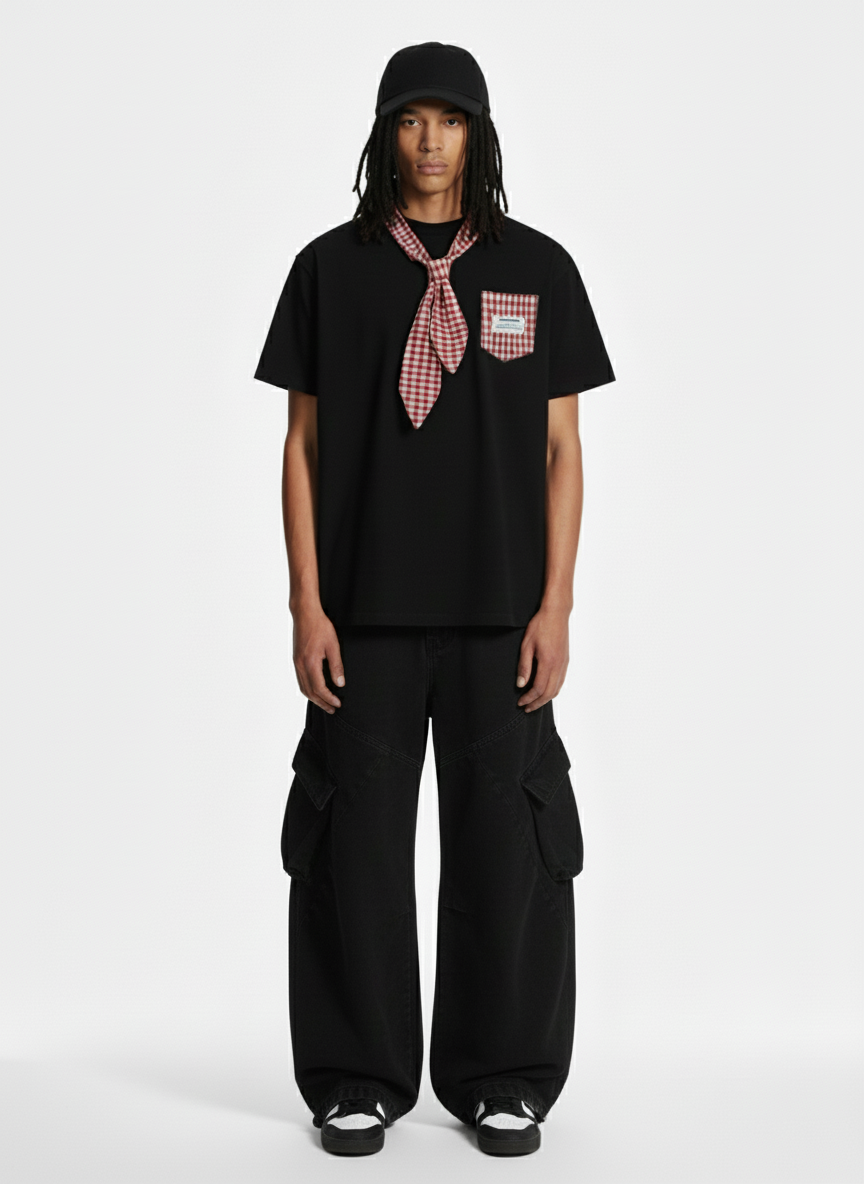 Street Plaid Tie Short Sleeve T-Shirt - Luxuryurbanwear