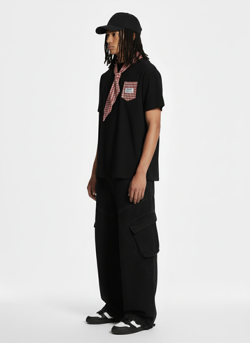 Street Plaid Tie Short Sleeve T-Shirt - Luxuryurbanwear