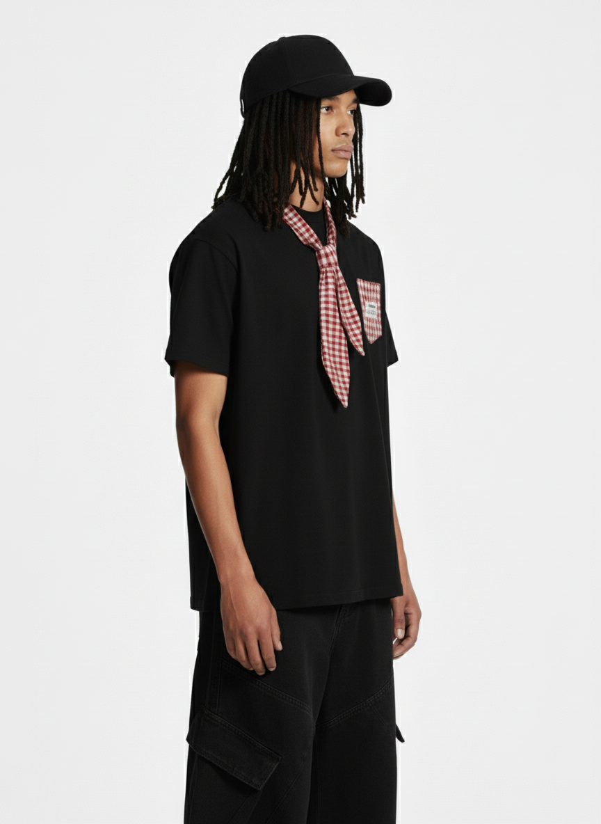Street Plaid Tie Short Sleeve T-Shirt - Luxuryurbanwear