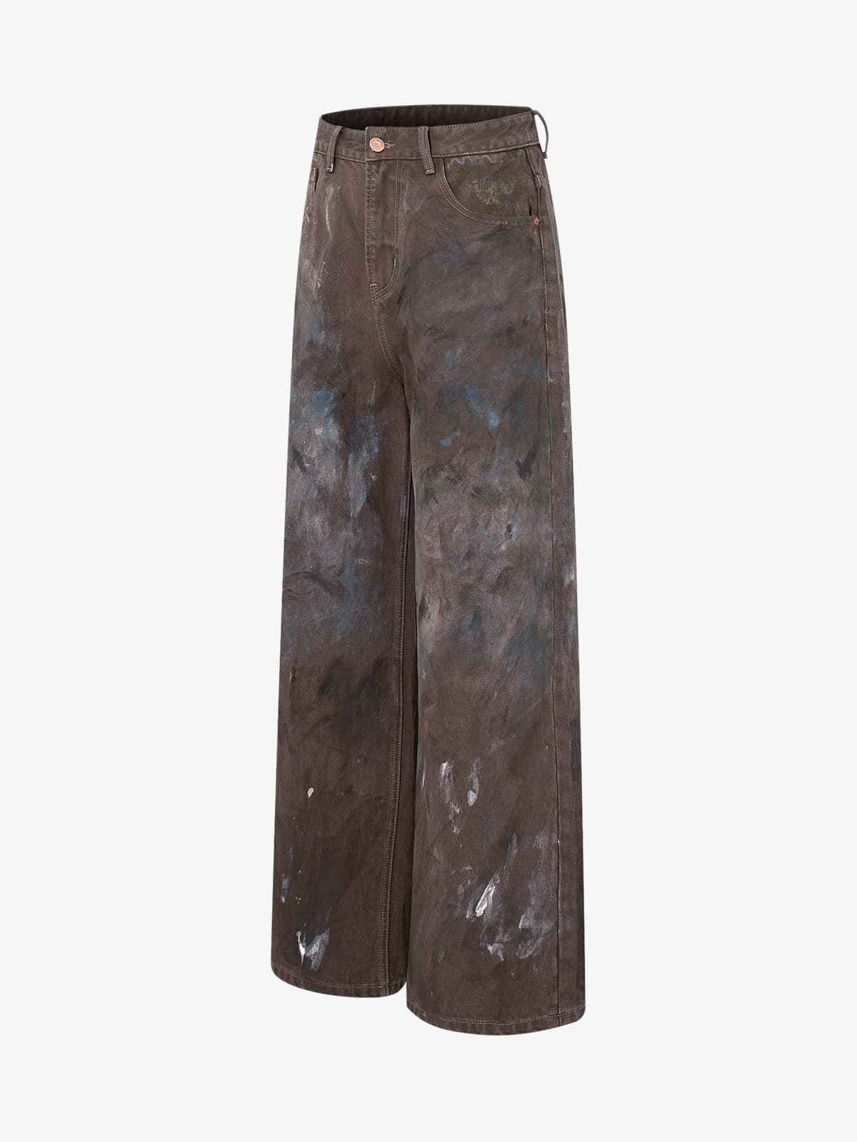 Retro Graffiti Painted Distressed Wide-Leg Jeans