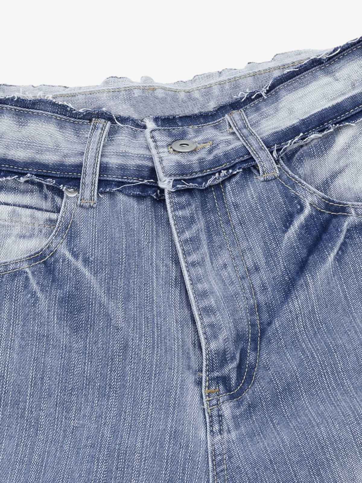 Vintage Washed Patchwork Distressed Scimitar Jeans - Luxuryurbanwear