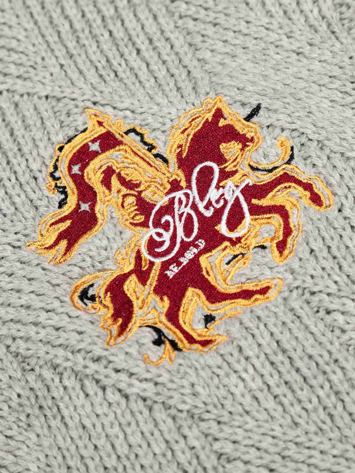 Retro Contrast Collar Embroidery Knit Sweater