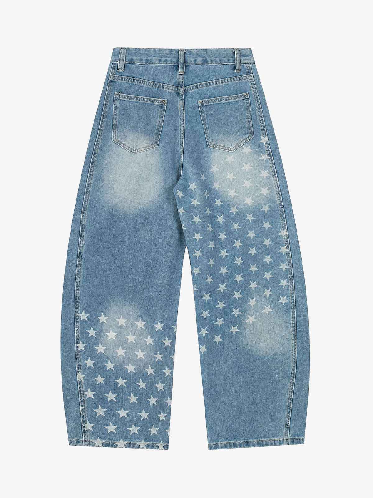 Vintage Asymmetrical Star-Wash Barrel Jeans