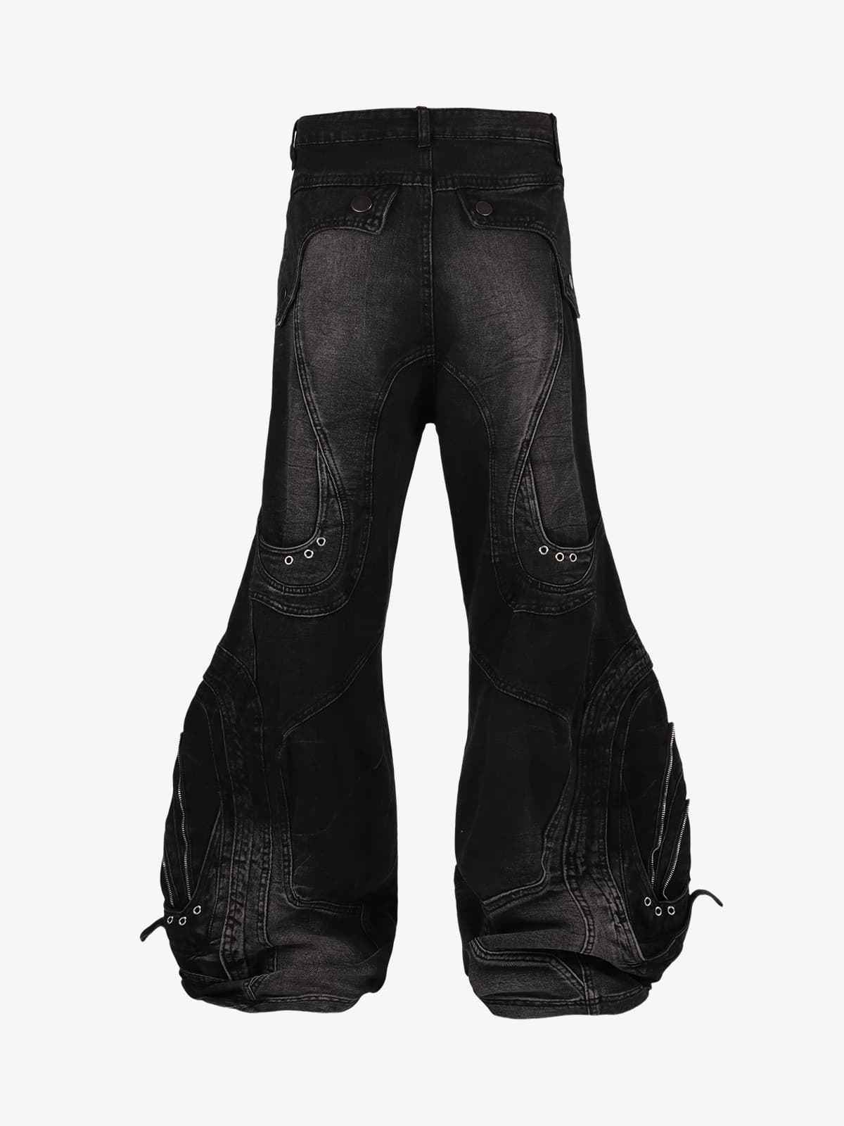 Vintage Distressed Curved Blade Barrel Jeans