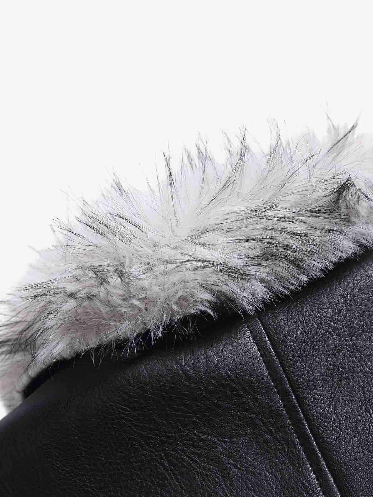 Street Fur-Trim Collar Leather Bomber Jacket