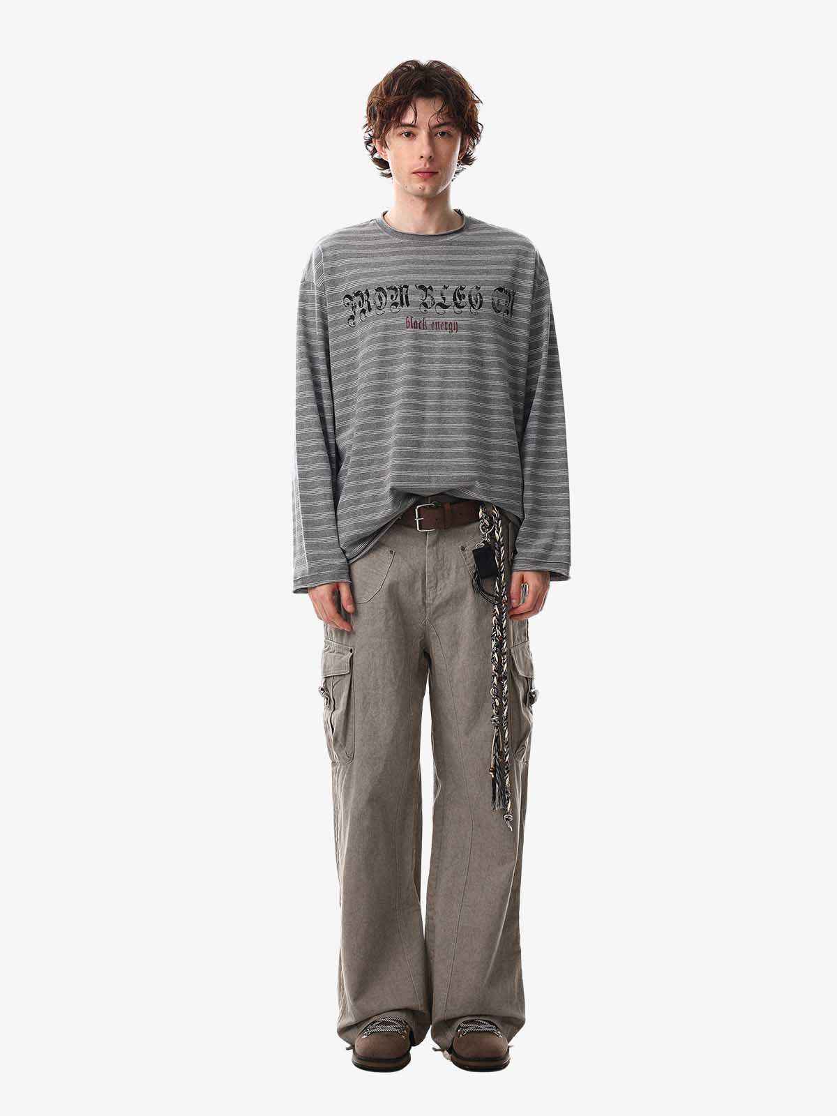 Striped Gothic Letter Graphic Long Sleeve T-Shirt