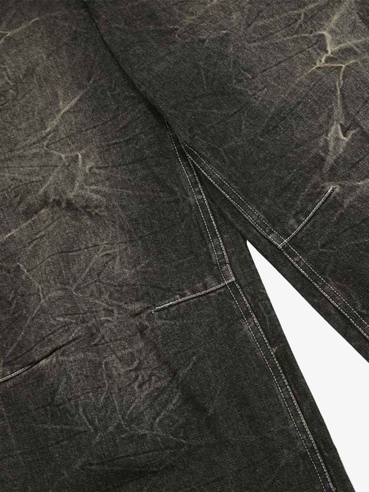 Distressed Texture Washed Straight-Leg Jeans
