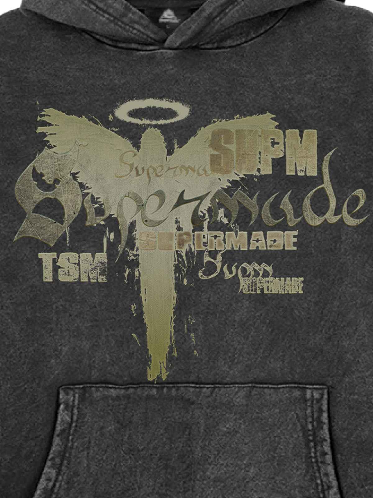 Vintage Washed Angel Halo Distressed Letter Graphic Hoodie
