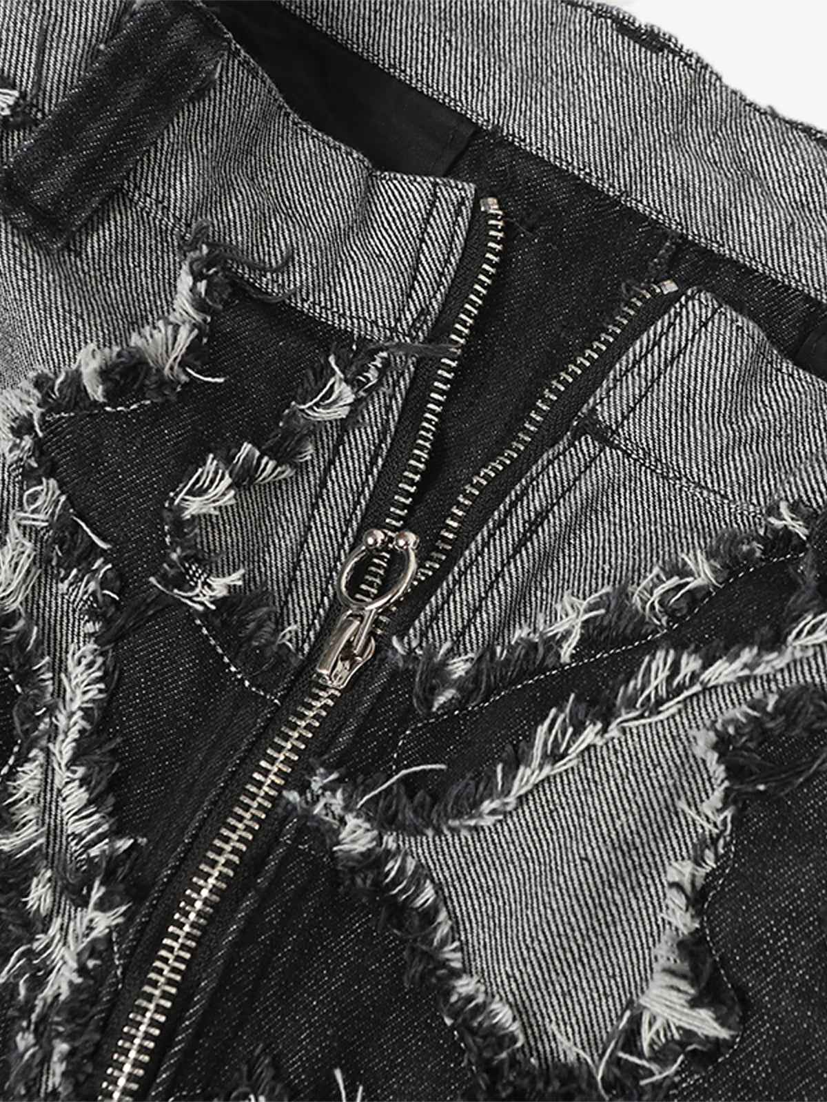 Frayed Zebra Striped Patchwork Wide Leg Jeans