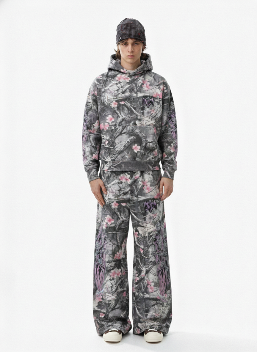 Gothic Devil Graphic Fleece-Lined Wide-Leg Sweatpants - Luxuryurbanwear