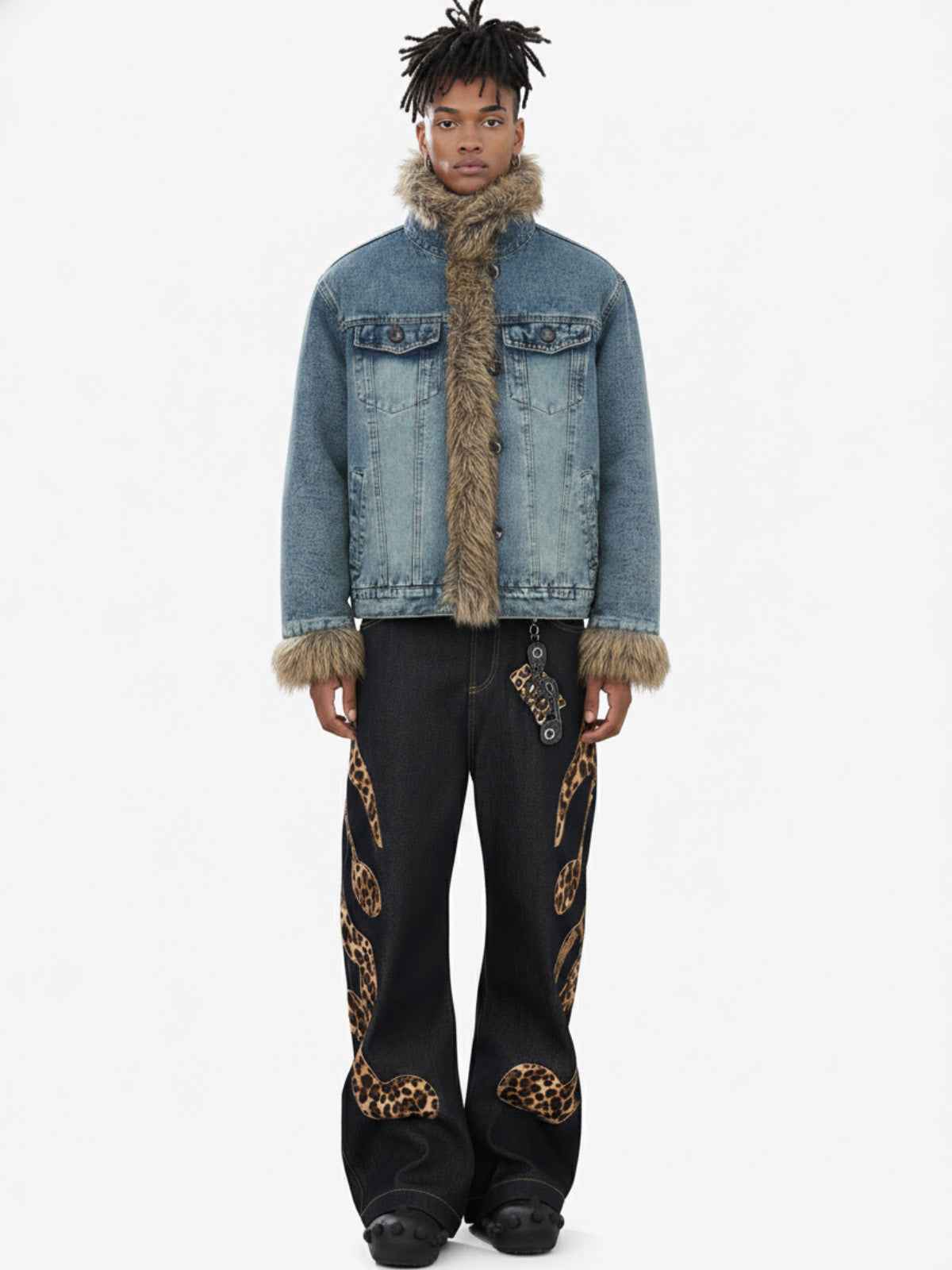 Vintage Faux Fur Trim Washed Padded Denim Jacket