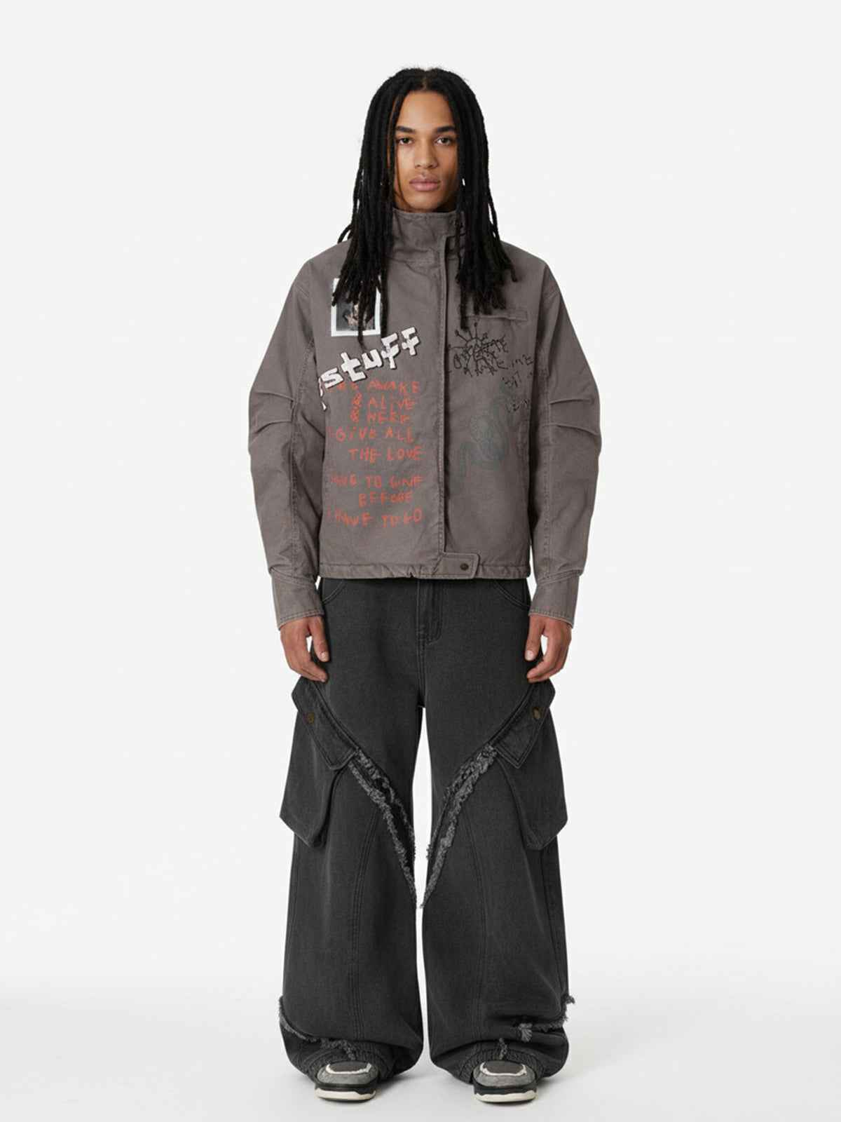 Retro Washed Distressed Deconstructed Patchwork Barrel Jeans