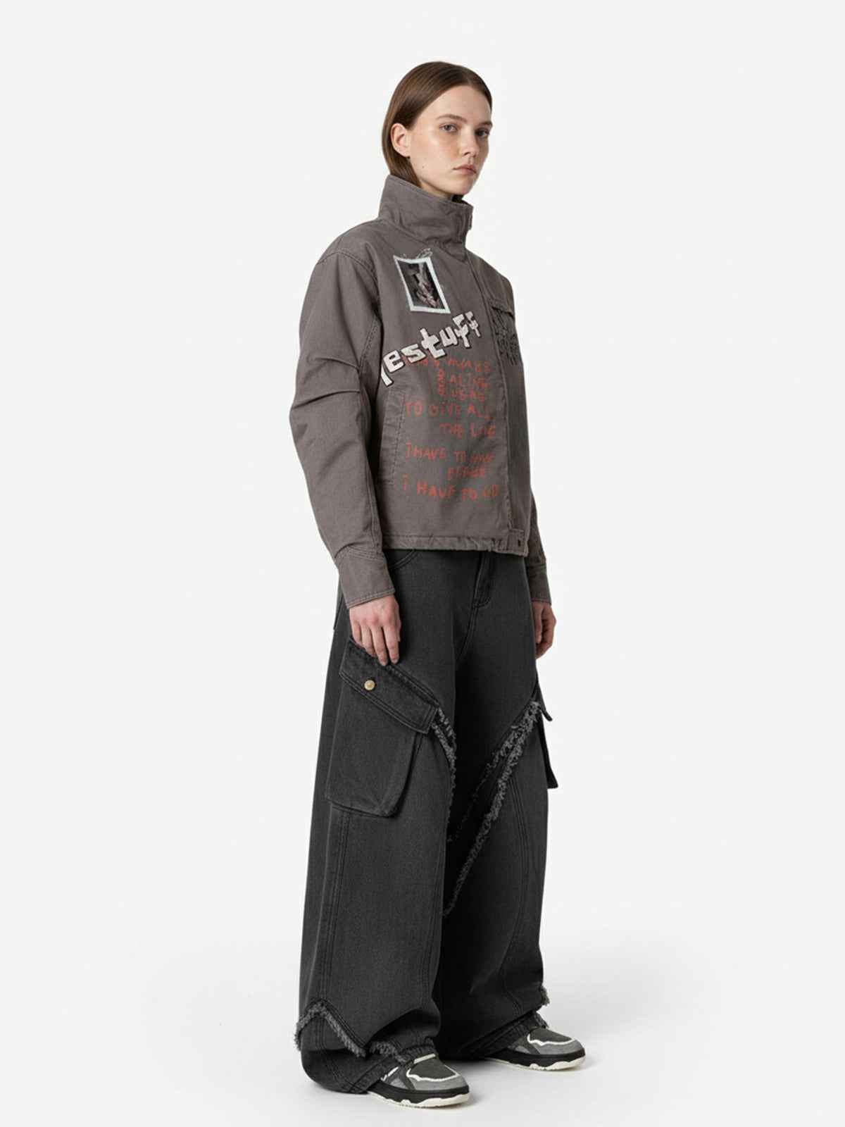 Retro Washed Distressed Deconstructed Patchwork Barrel Jeans