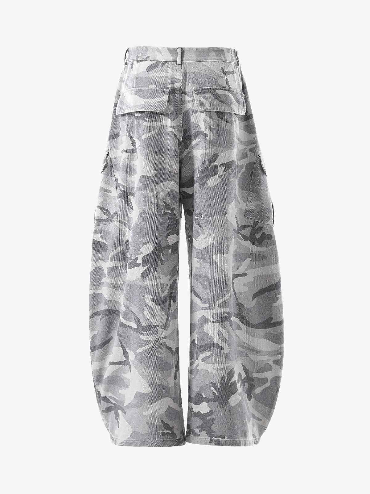 Snow Camouflage Machete Wide-Leg Cargo Barrel Pants - 2548