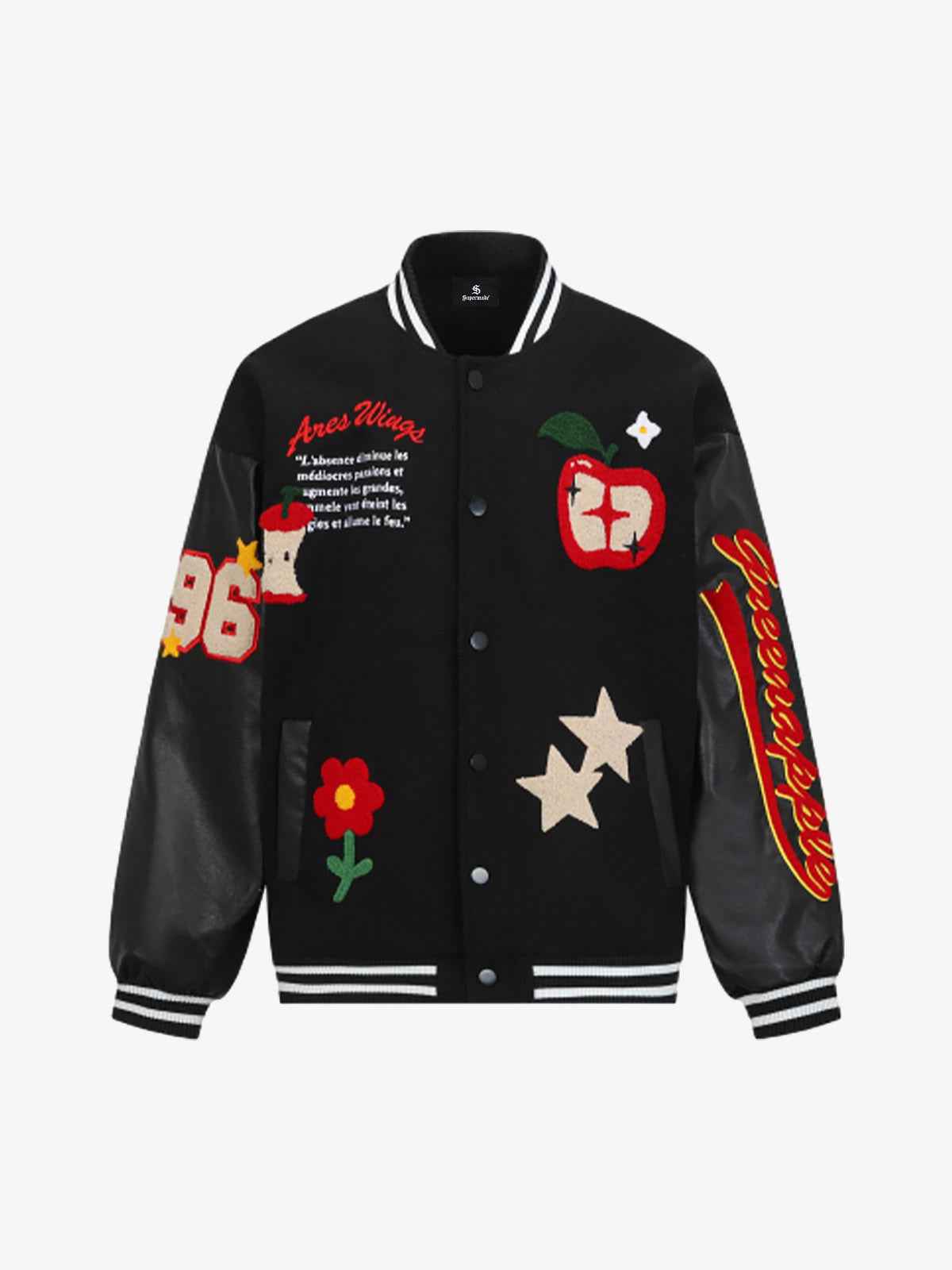 Apple Flocking Embroidered Baseball Jacket - 2506