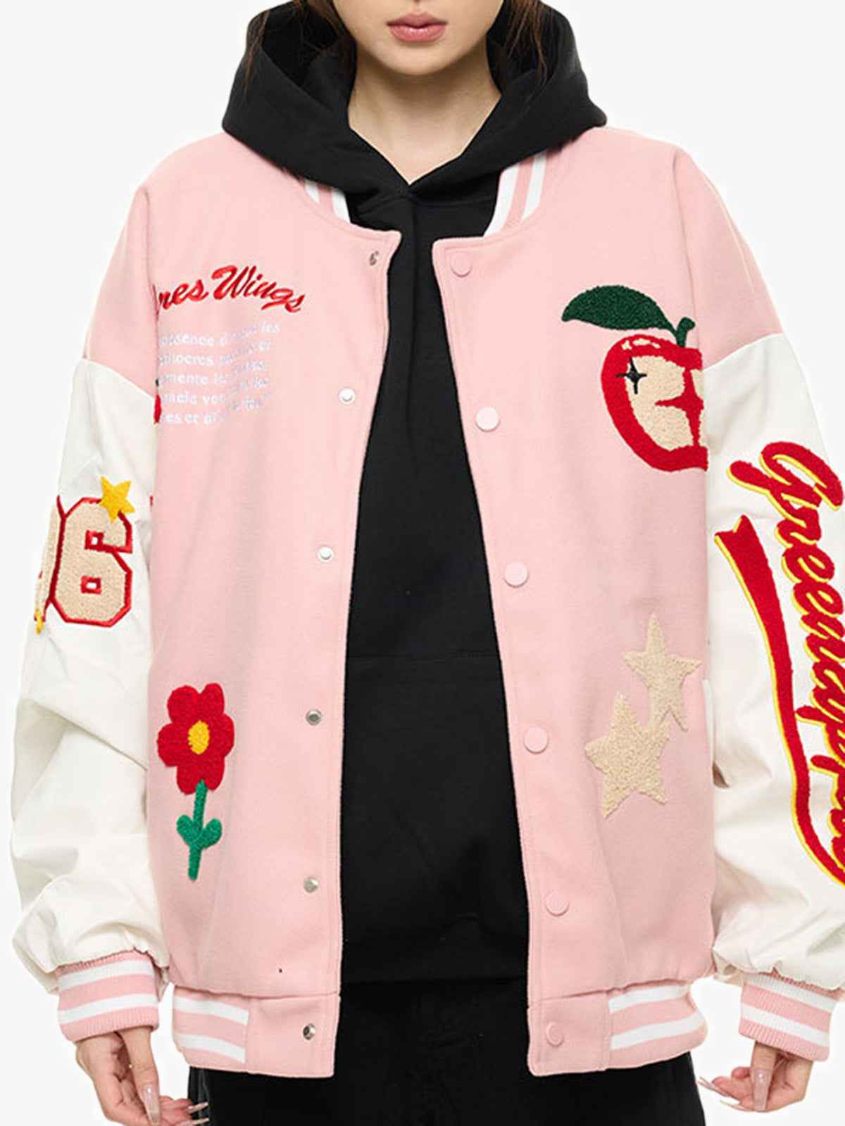 Apple Flocking Embroidered Baseball Jacket - 2506