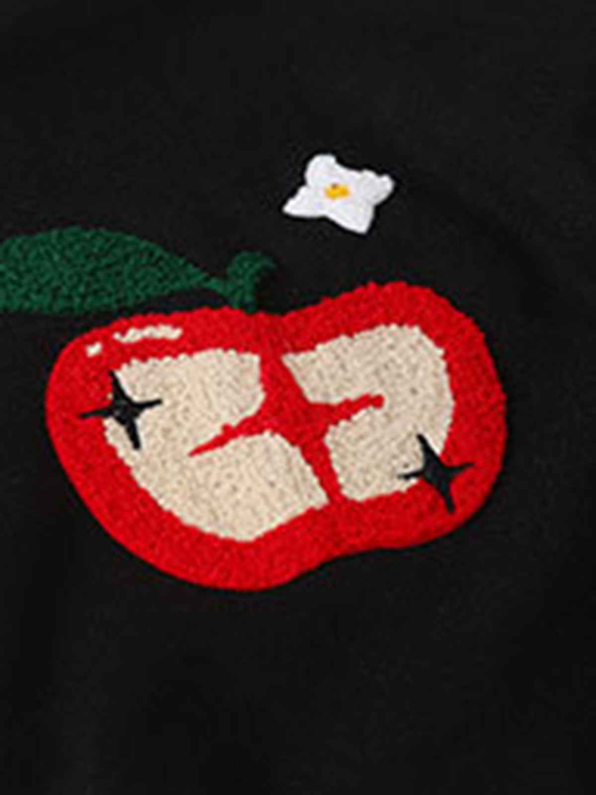 Apple Flocking Embroidered Baseball Jacket - 2506