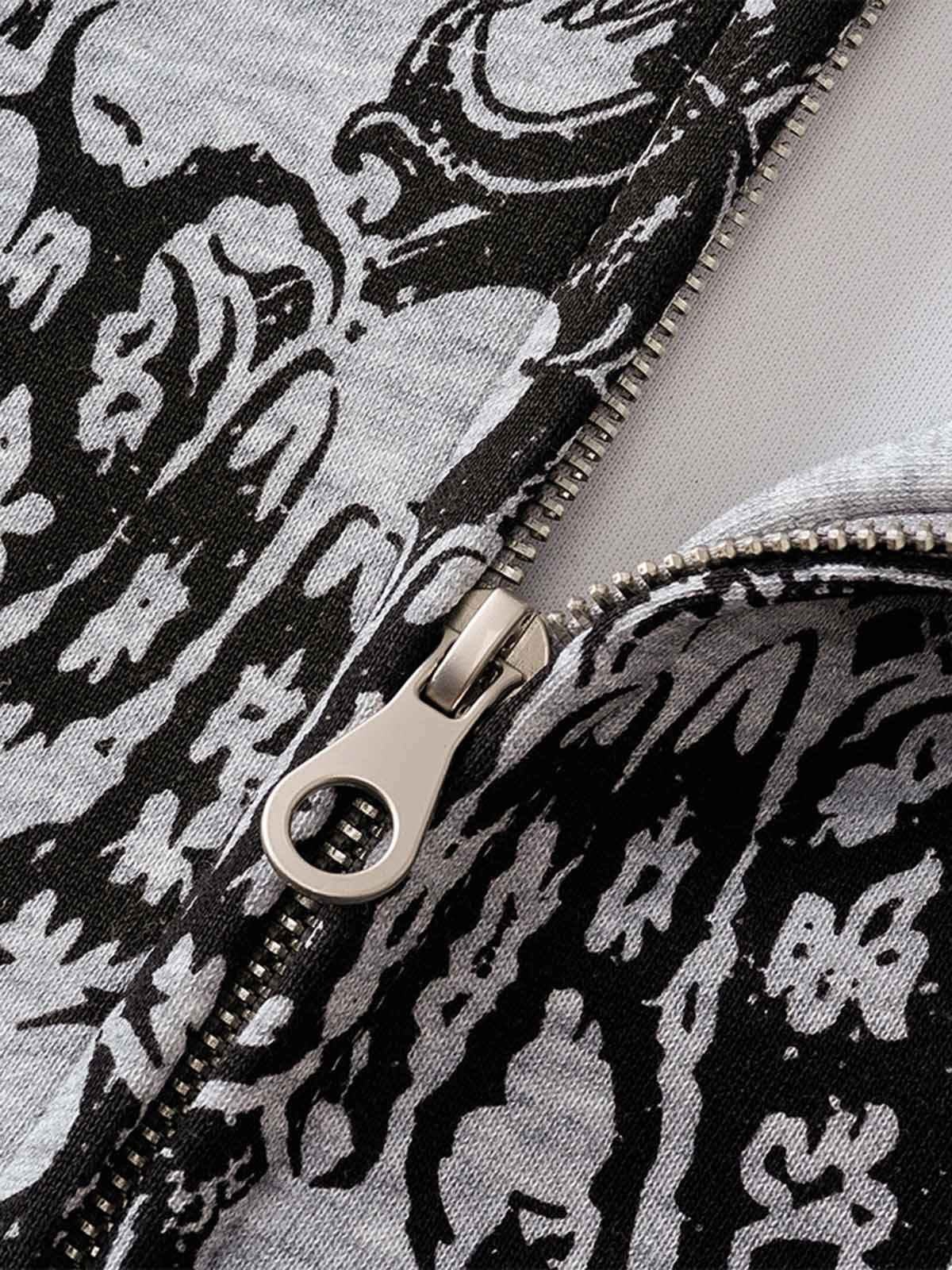Street Wasteland Washed Cross Print Zip Up Hoodie - 2561