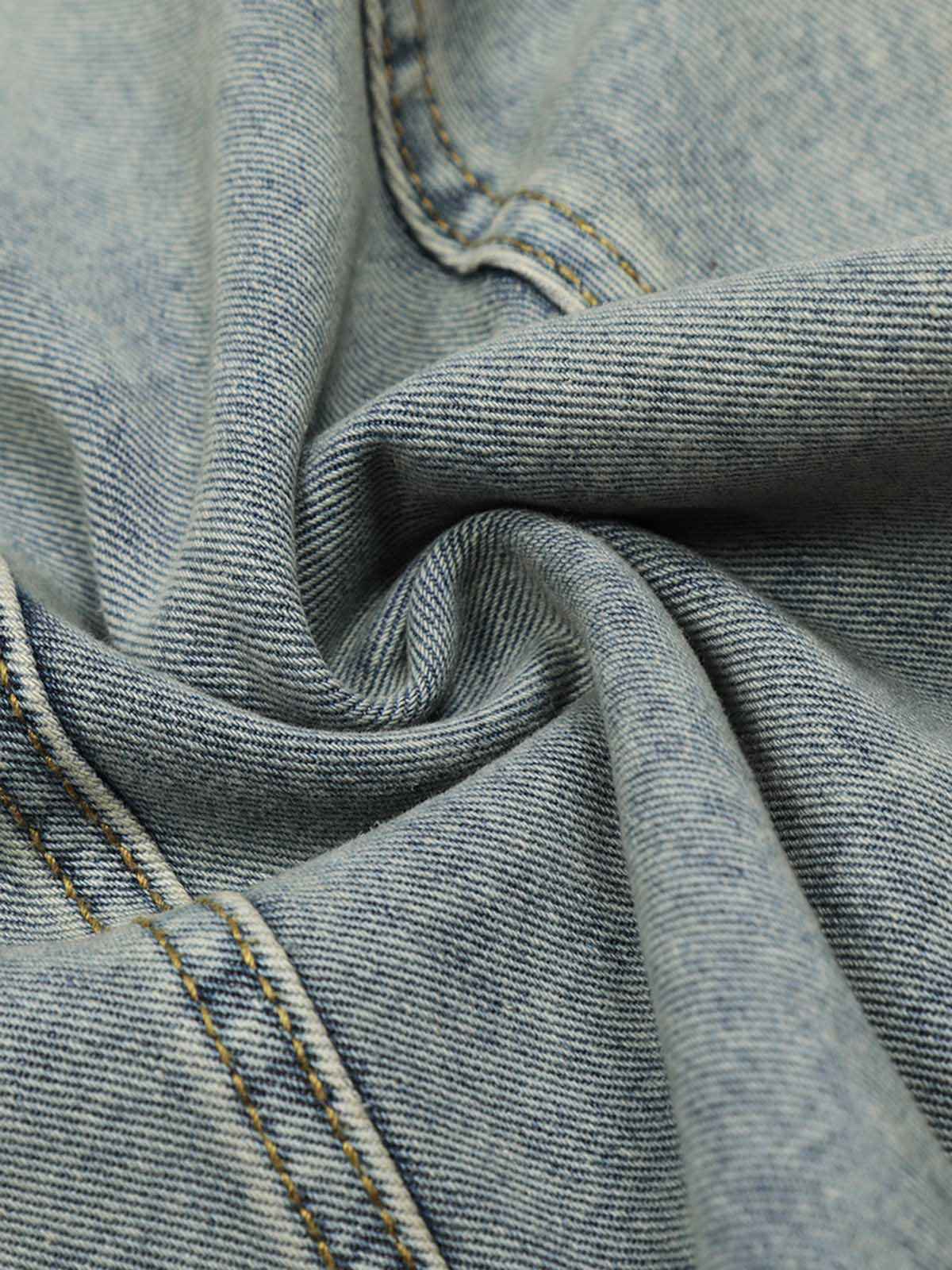 Denim Retro Belt Detail With Patchwork Barrel Jeans - 2490