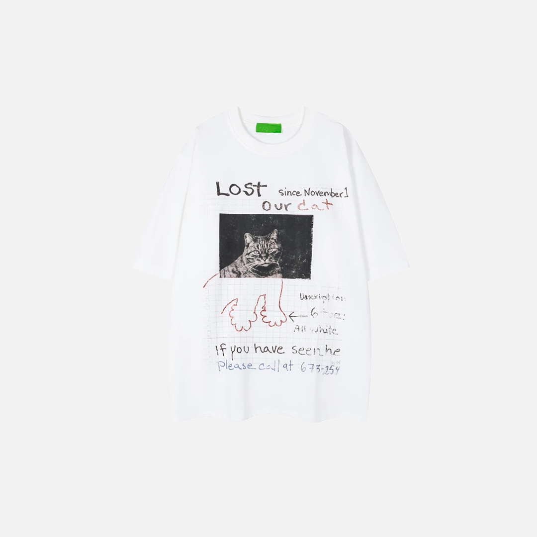 Cute Cat Print Hip Hop Oversized Short Sleeve T-Shirt - Luxuryurbanwear