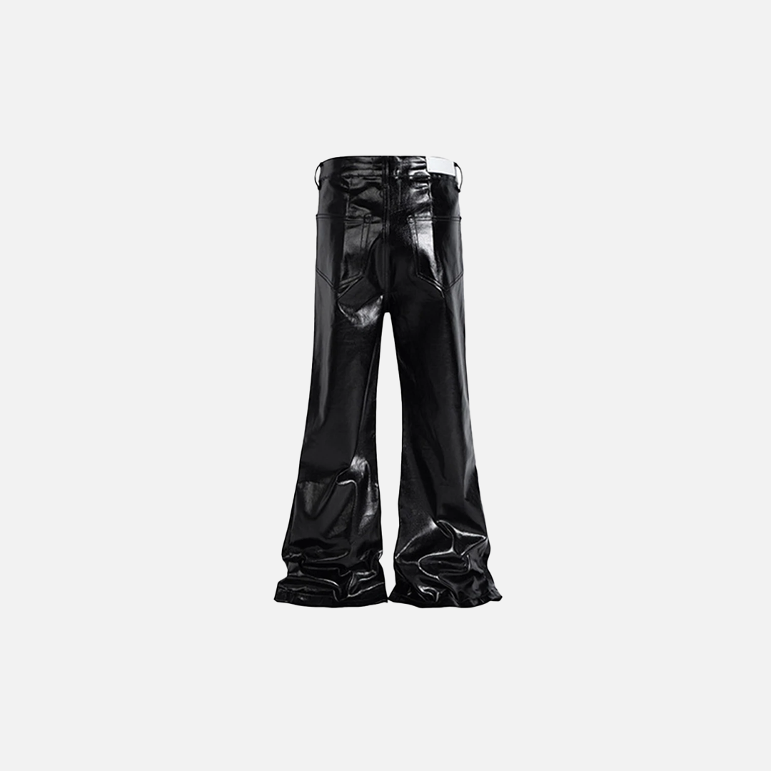 Streetwear Luxury Black Loose Flared Leather Pants - Luxuryurbanwear