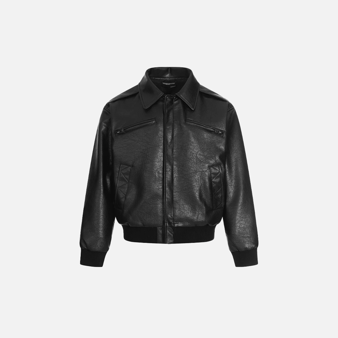Elevated Streetwear Hip Hop Long Sleeve Leather Jacket - Luxuryurbanwear
