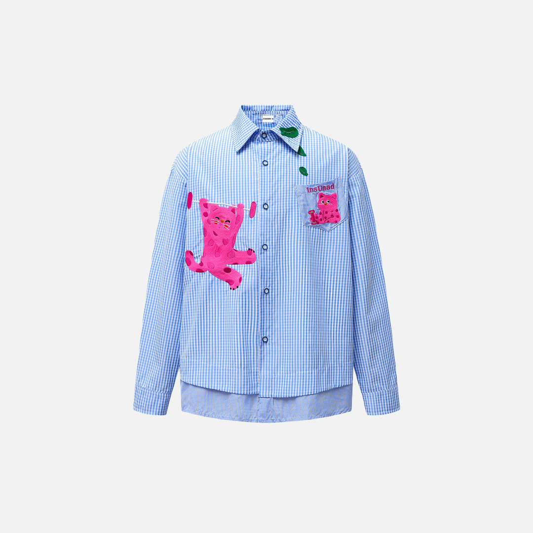 Warm Stylish Embroidered Plaid Long Sleeve Shirt - Luxuryurbanwear