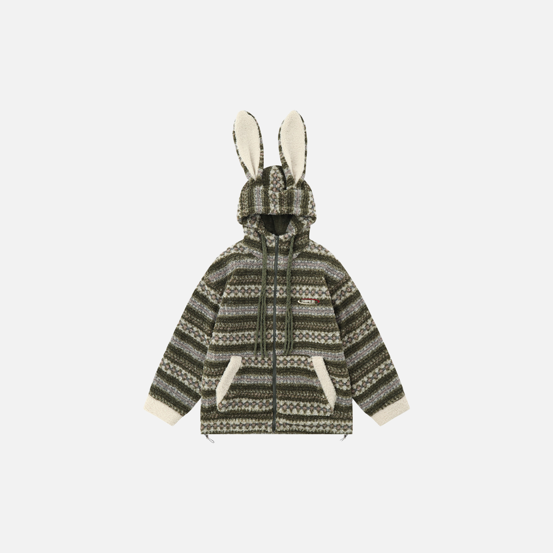 Soft Striped Winter Cartoon Rabbit Hooded Sweatshirt - Luxuryurbanwear