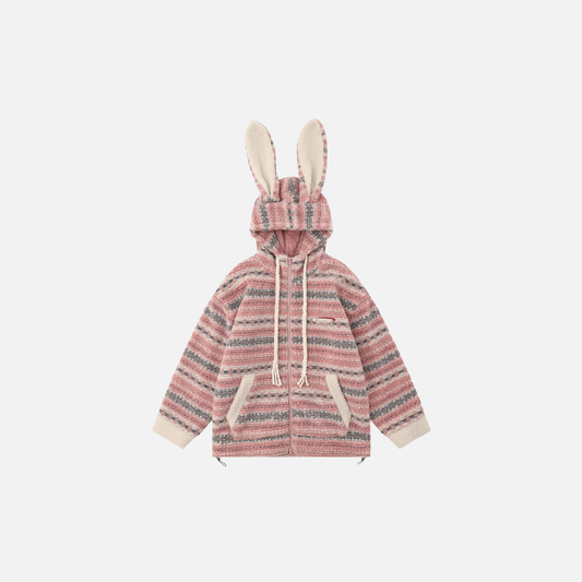 Soft Striped Winter Cartoon Rabbit Hooded Sweatshirt - Luxuryurbanwear