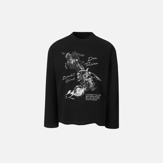 Trendy Knight Print Loose Long Sleeve T-Shirt - Luxuryurbanwear