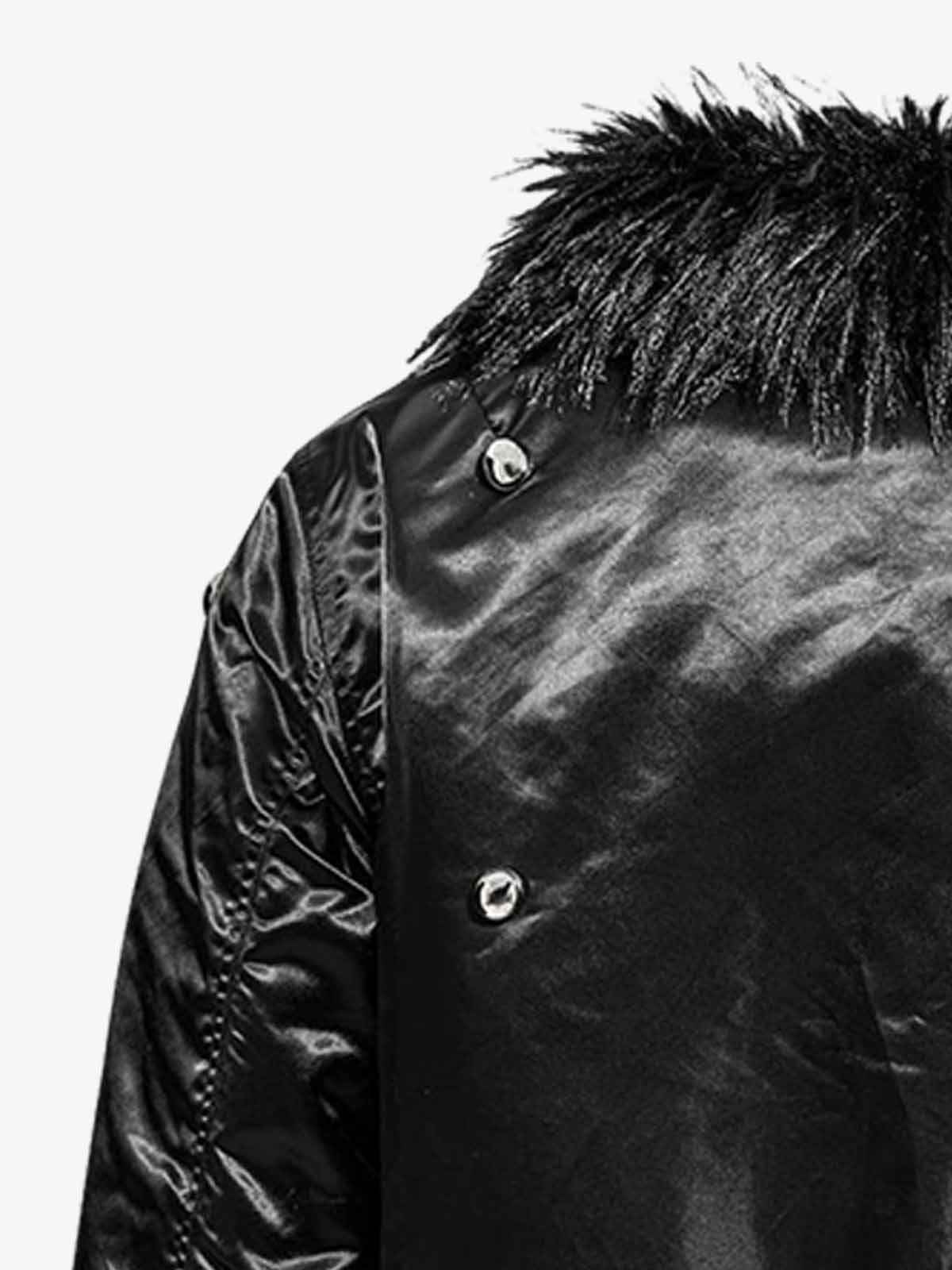 Detachable Faux Fur Collar Glossy Padded Bomber Jacket