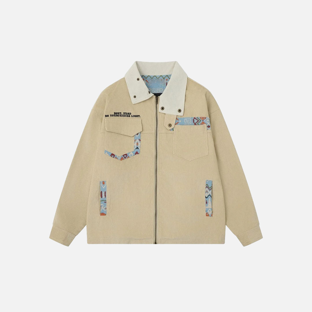 Elevated Y2K Embroidered Corduroy Cargo Jacket - Luxuryurbanwear