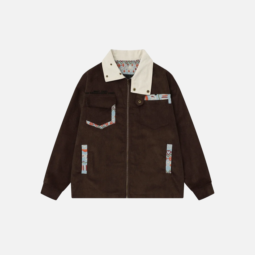 Elevated Y2K Embroidered Corduroy Cargo Jacket - Luxuryurbanwear