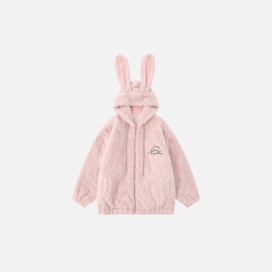 Cozy Cartoon Rabbit Ear Hooded Fur Jacket - Luxuryurbanwear