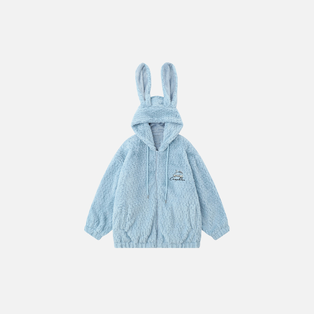 Cozy Cartoon Rabbit Ear Hooded Fur Jacket - Luxuryurbanwear