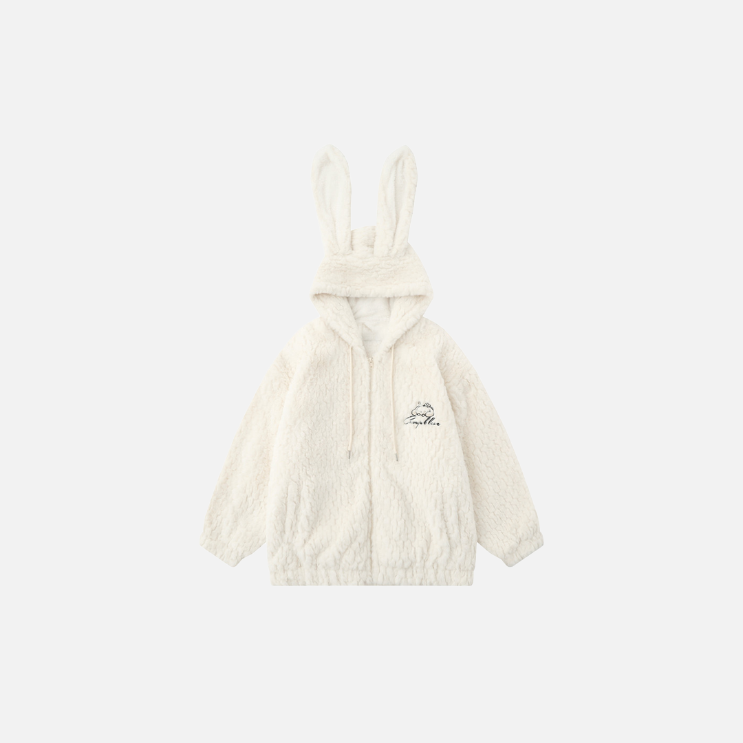 Cozy Cartoon Rabbit Ear Hooded Fur Jacket - Luxuryurbanwear